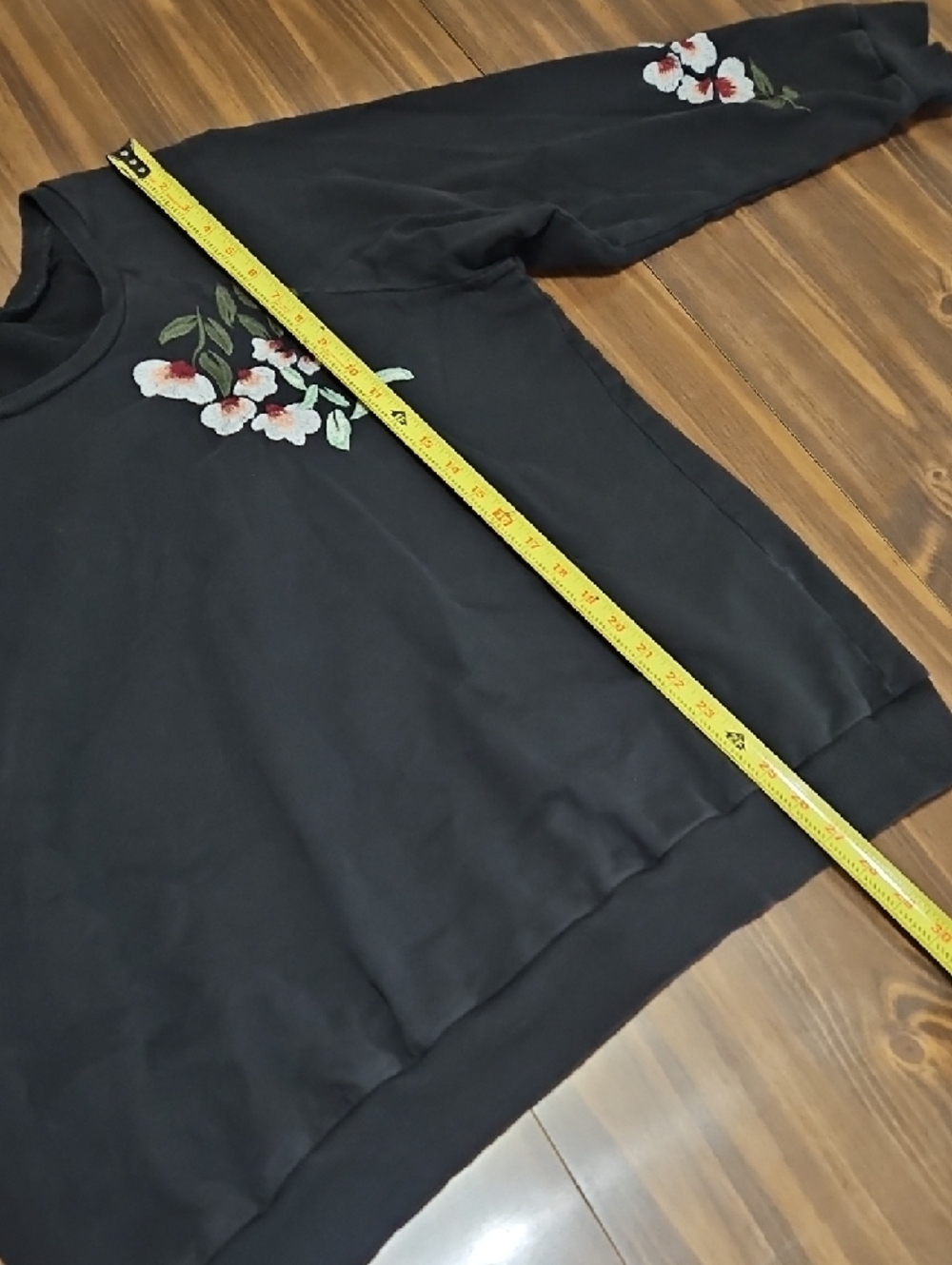 torrid Black Sweatshirt with Pink & Green Floral Embroidery - Picture 3 of 10
